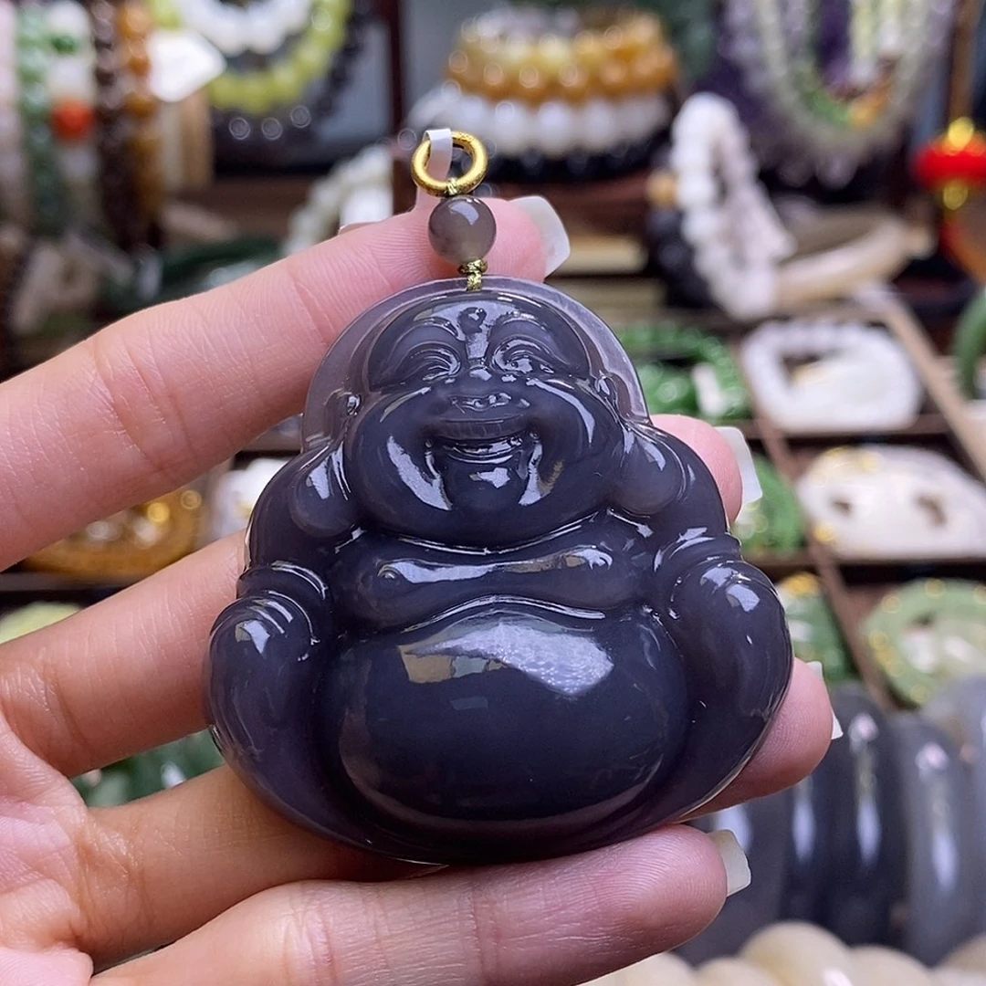 颈饰未镶嵌和田玉浓烟紫金镶大佛公吊坠