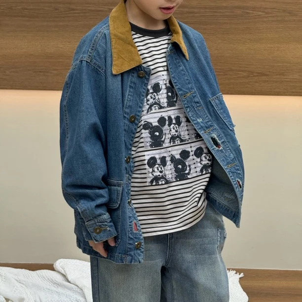 vilimama2025年春款破洞中古港风牛仔翻领衬衫外套24381