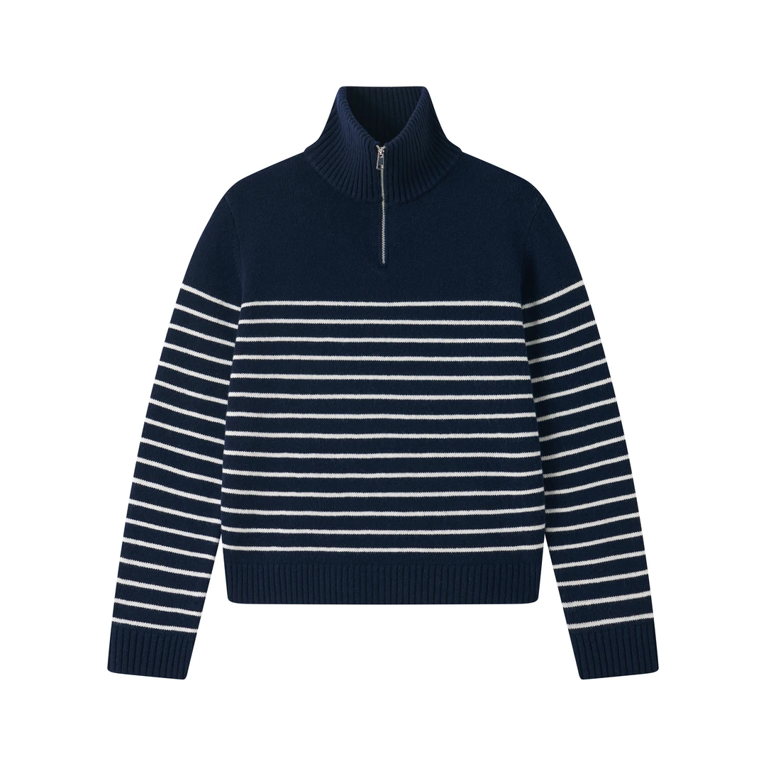 【和弦】韩系氛围感 条纹可高领可翻领 全羊毛毛衣