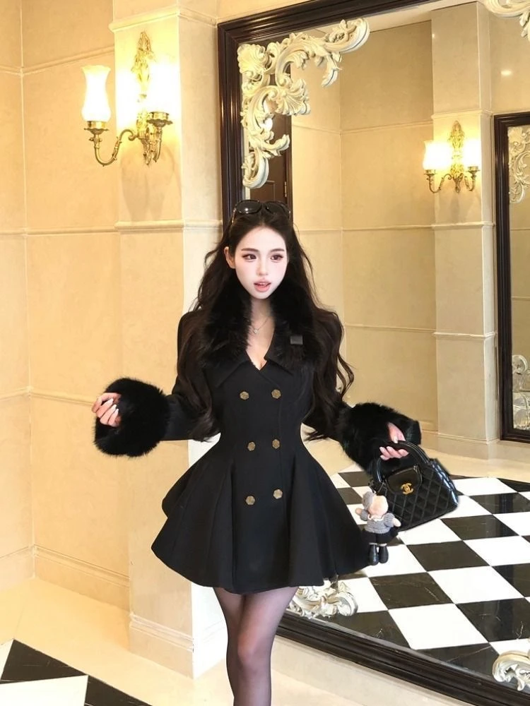 【新年战袍】胖mm赫本序章千金风掐腰显瘦收腰毛呢外套冬季大衣