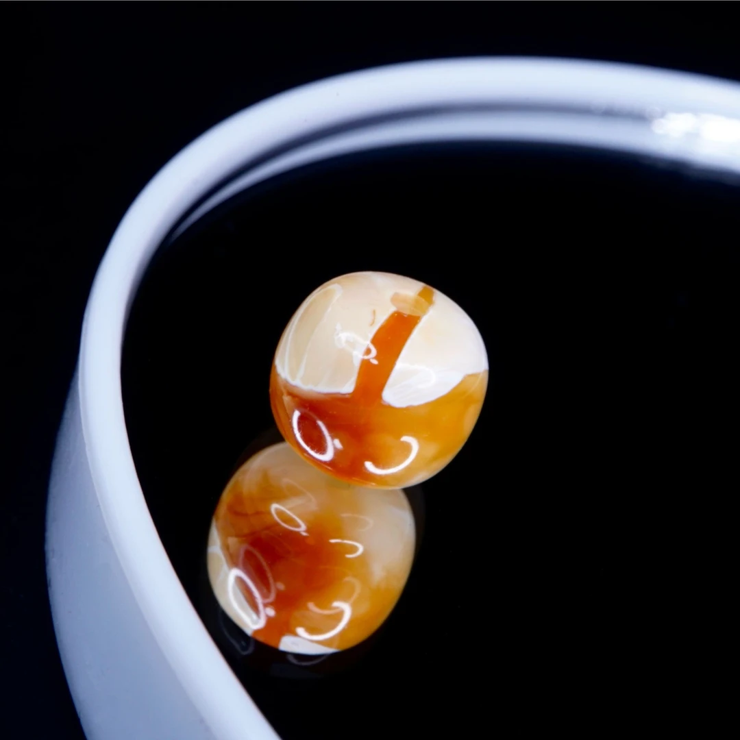 8.8mm橘红沁特色满蜡妖花老型 天然琥珀蜜蜡精品文玩配饰