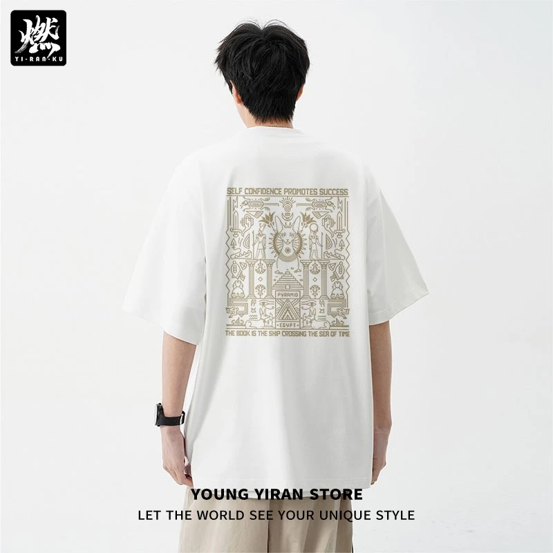 夏季男士时尚潮流男士镜面短袖T恤美式短袖印花圆领纯棉宽松半袖