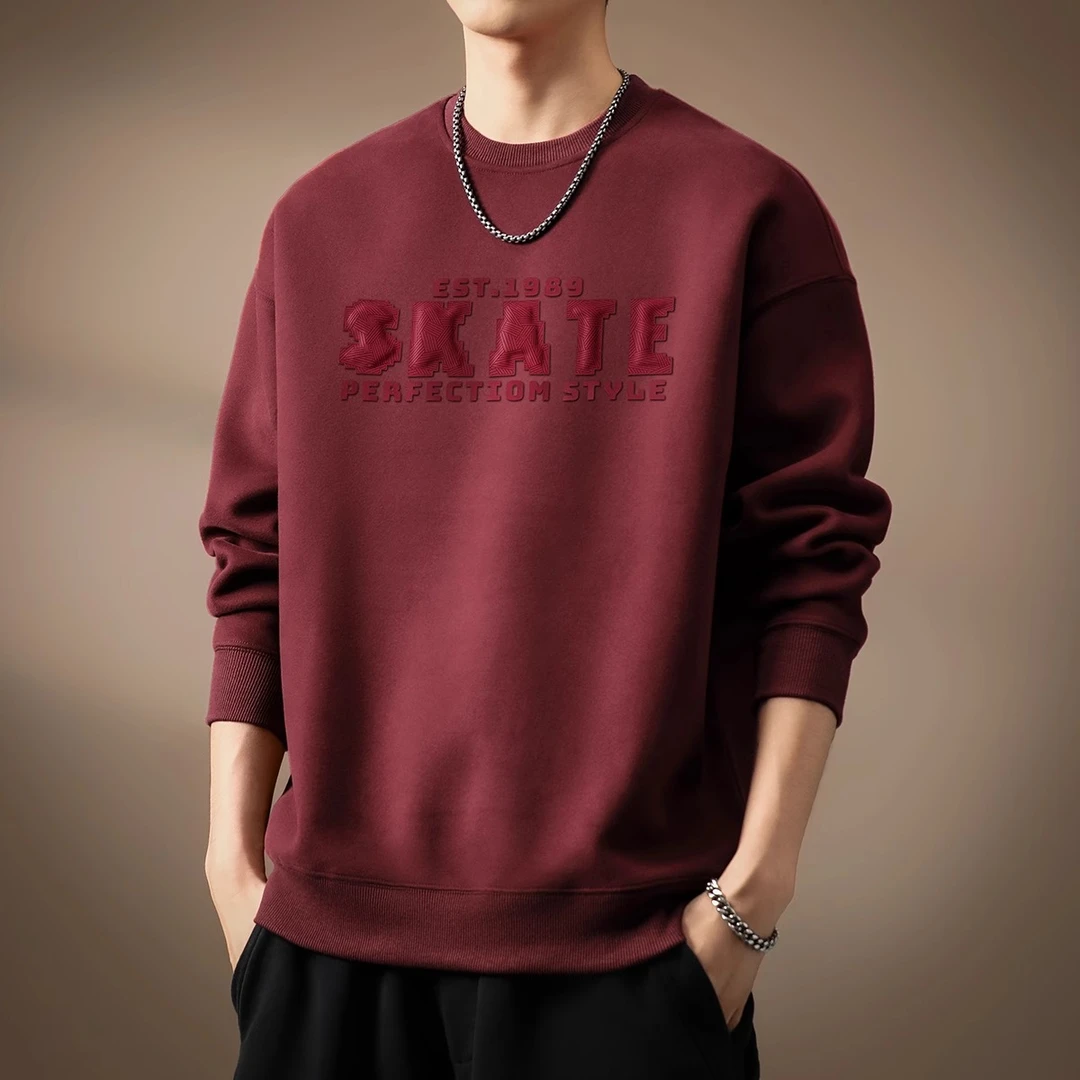 U&PURA高端重磅印花圆领卫衣男2025春季新款宽松本命红短袖T恤