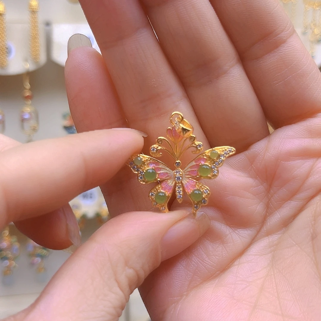 和田玉银S925镀金镶嵌颈饰