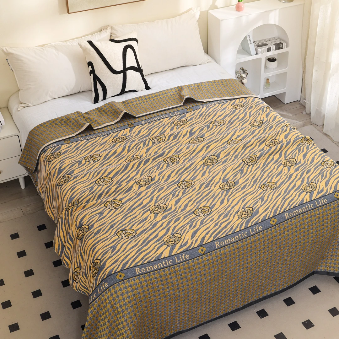 小鱼儿【床盖-千鸟山茶花】200*230CM可铺可盖多层棉纱布亲肤床盖