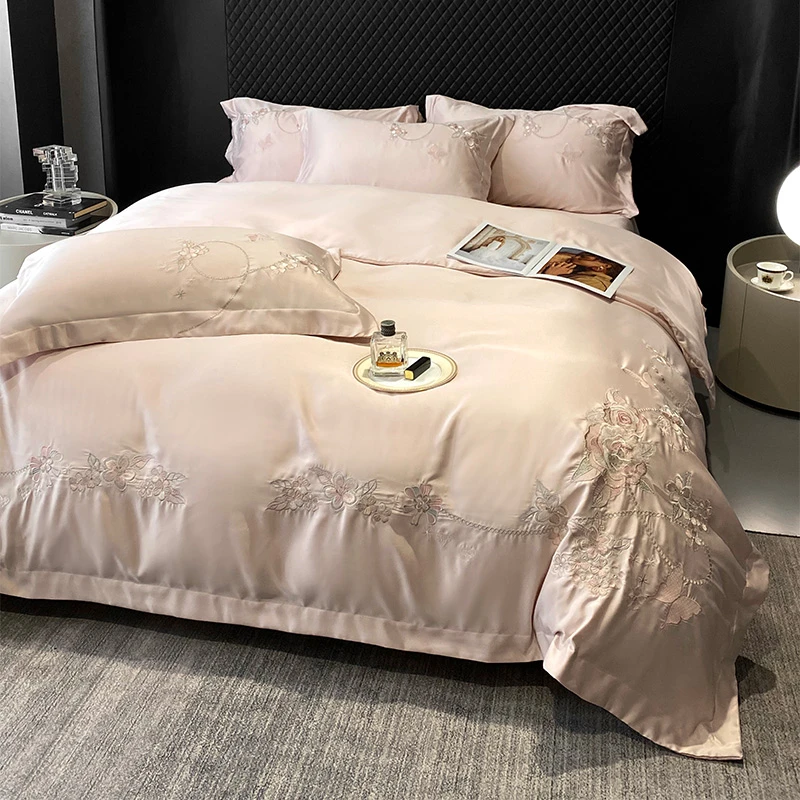 冰丝四件套高级感丝滑裸睡床品夏天轻奢2025新款被套床单床笠款4