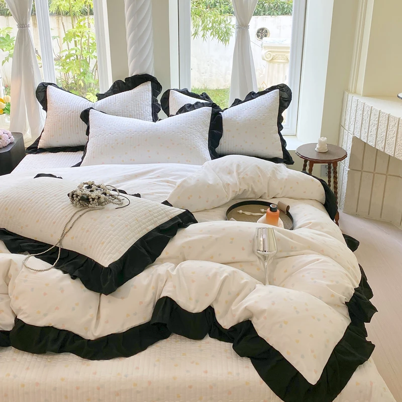 2025新款法式赫本风水洗棉花边款夏被床盖款夏凉被四件套床上用品