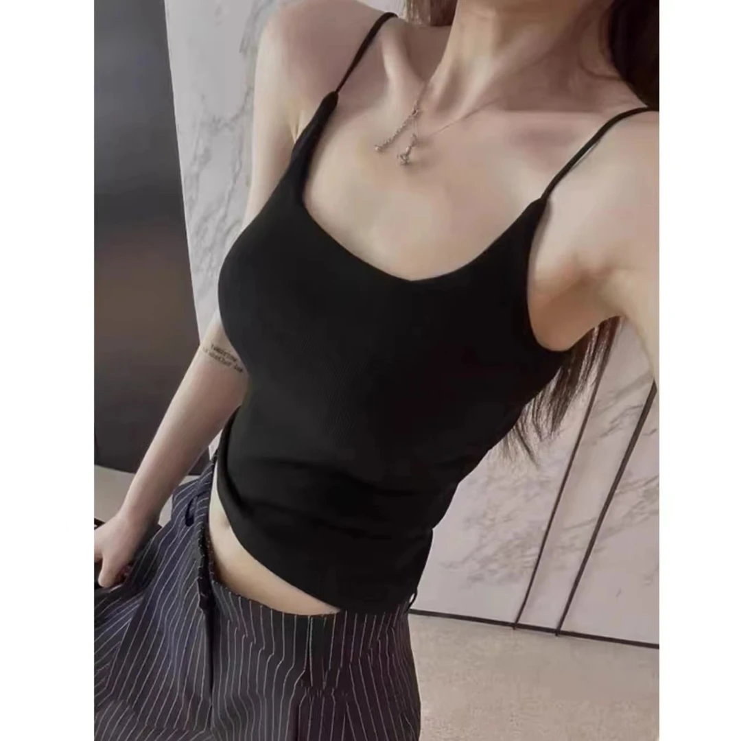 【茹哥】春夏带胸垫显瘦辣妹风百搭一体吊带25100