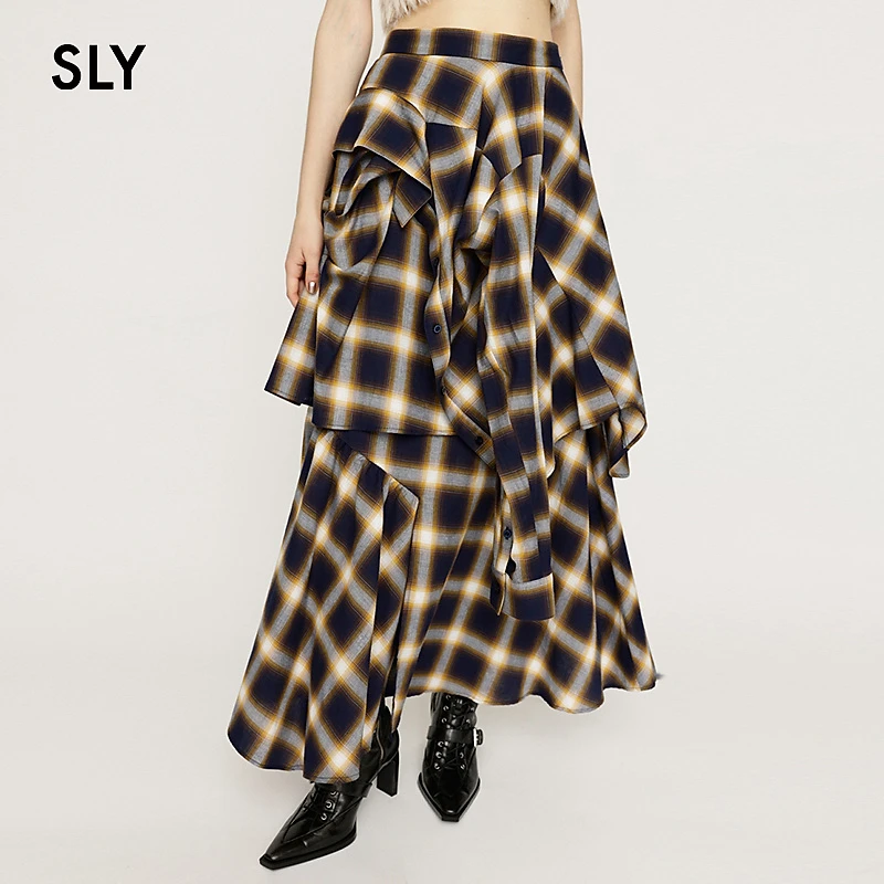SLY2024冬季复古vibe拼接不规则半身裙女030HAA31-2401