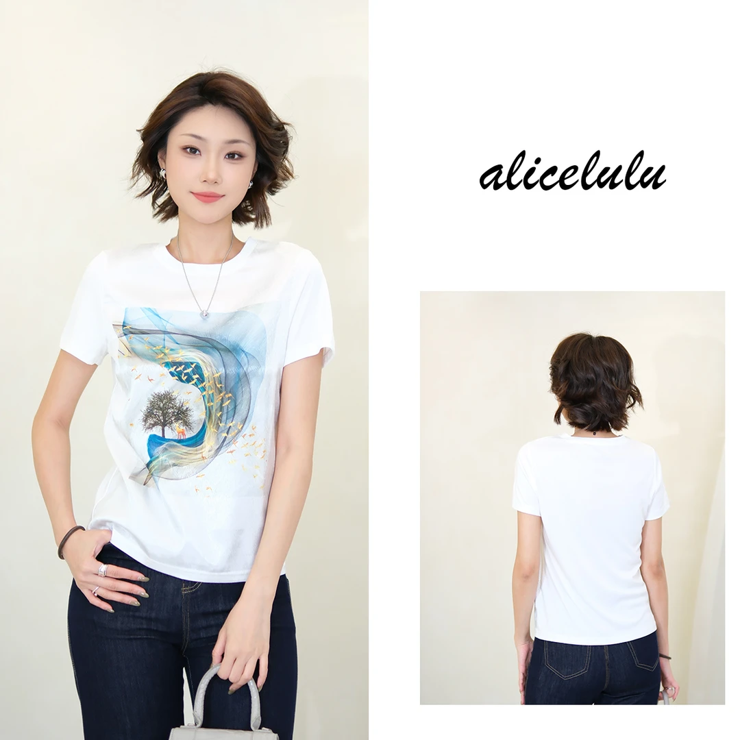 [alicelulu] 套头印花短袖T恤修身洋气日常百搭 S2142956T
