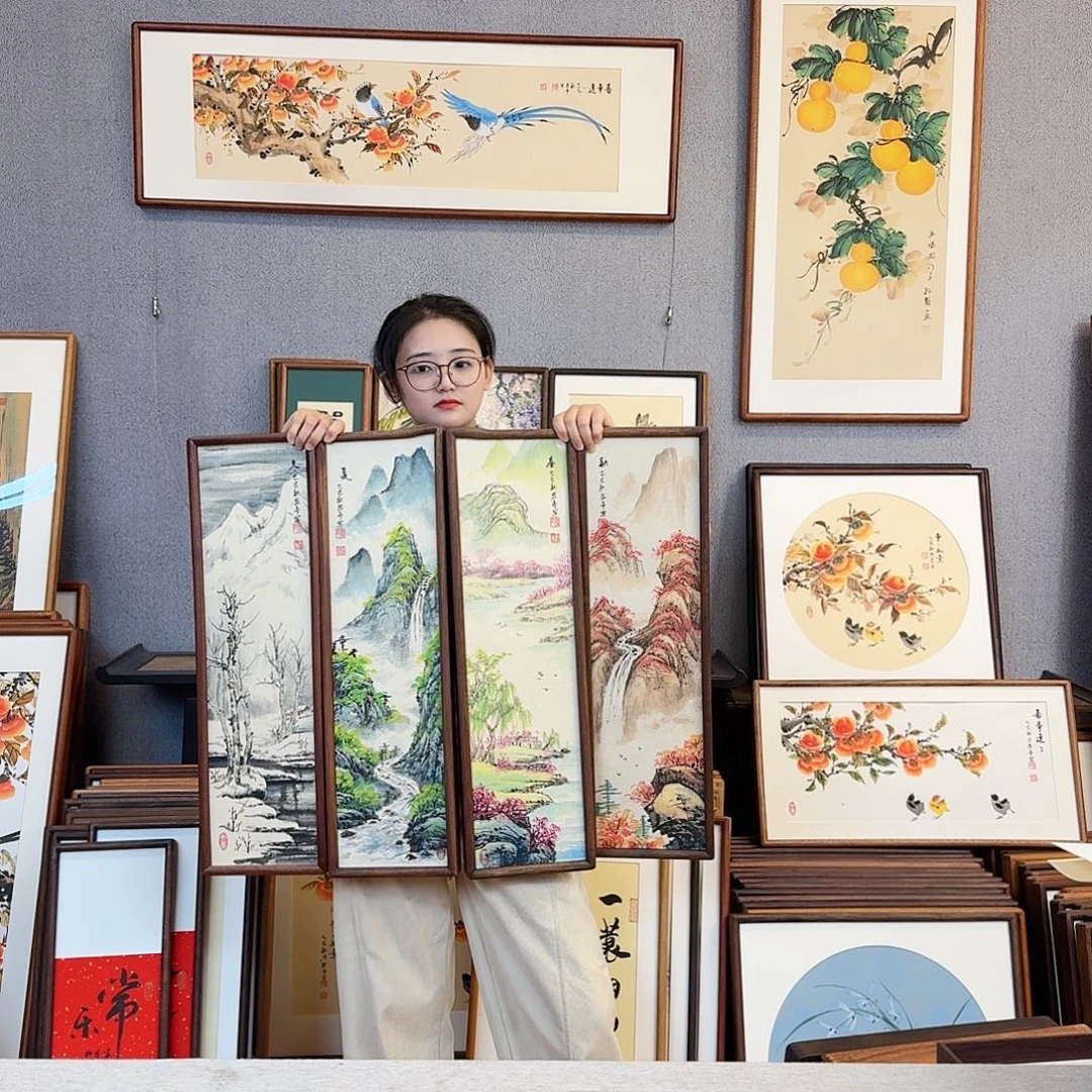 国画纯手绘，纯手写带框尺寸：20×70厘米