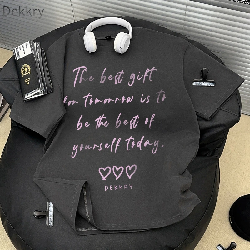 Dekkry短袖青年夏季几何情侣运动T恤复古时尚半袖休闲宽松