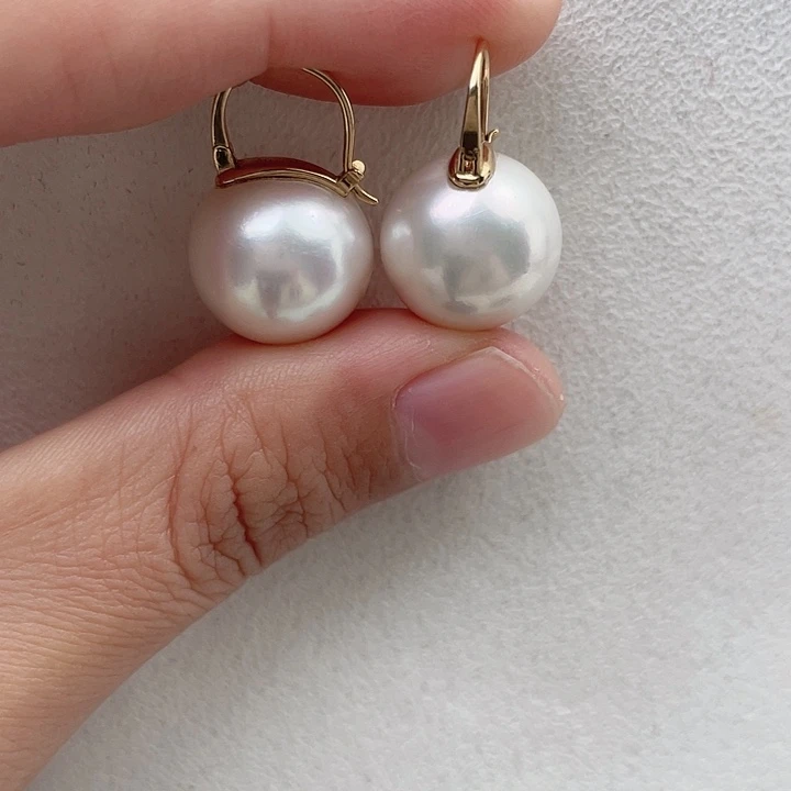 淡水珍珠耳饰18K金镶嵌15-16