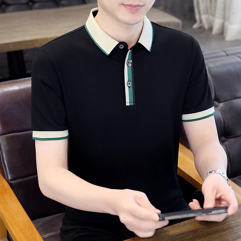 男士短袖polo衫夏季薄款时尚休闲半袖拼接翻领短袖t恤韩版