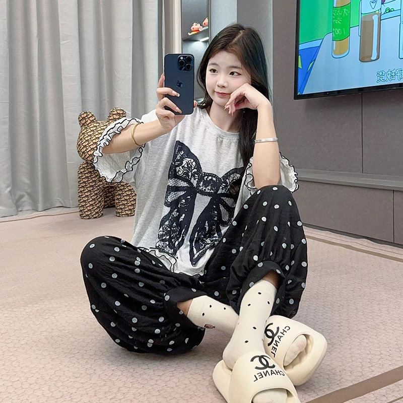 睡衣女春夏季新款半袖薄款卡通休闲韩版宽松家居服套装-278（TZ）