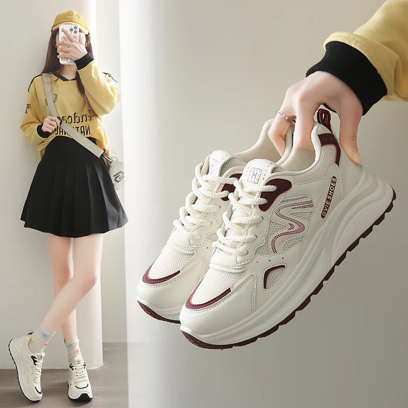 点春秋新款显脚小老爹鞋休闲透气网面阿甘鞋厚底轻便运动鞋女鞋