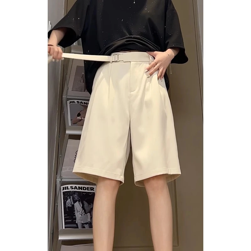 cleanfit西裤垂感高级感夏季高腰冰丝西装短裤男宽松直筒5五分裤