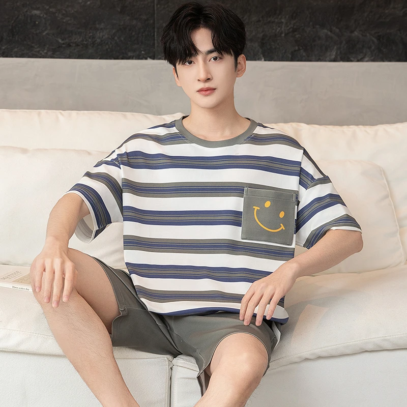 bejirog/北极绒夏天2025新款男生纯棉短袖短裤帅气家居服空调套装