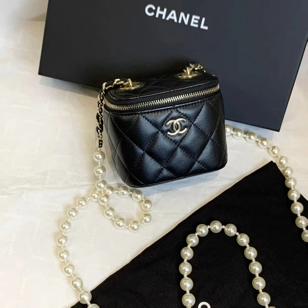 99新 Chanel/香奈儿 壹臻娇/22p黑金羊珍珠链条包31开 78703134