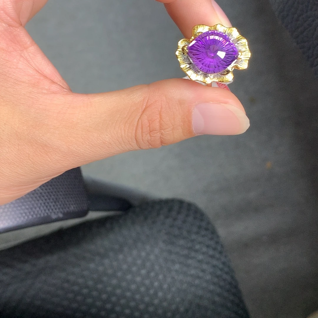 水晶戒指银S925镀金镶嵌