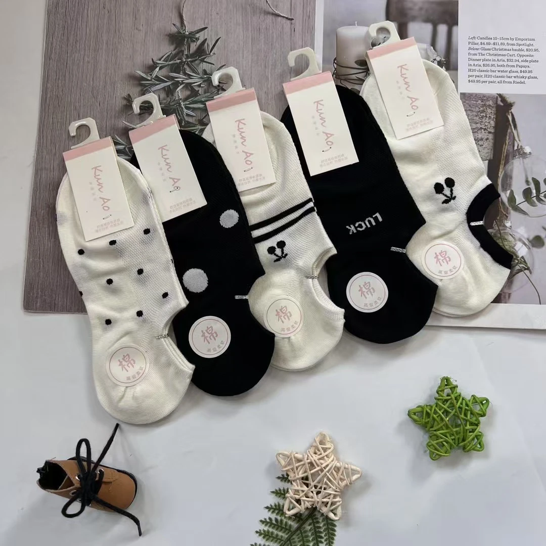 新款女士精梳棉浅口网面女船袜柔软舒适透气吸汗10双装