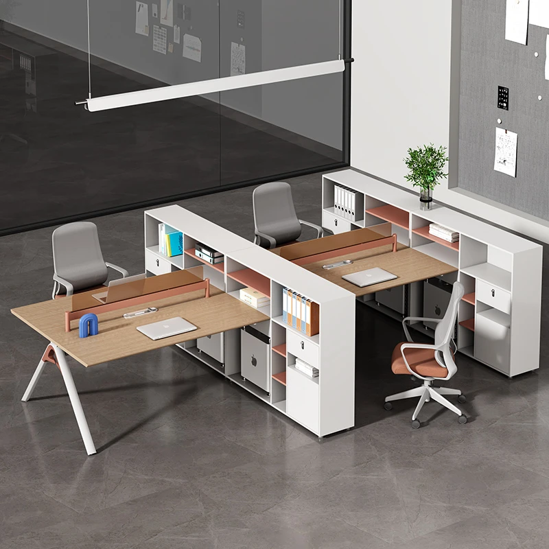 华祖职员桌简约现代财务桌员工桌4/6/8人位办公桌椅卡座多色可选