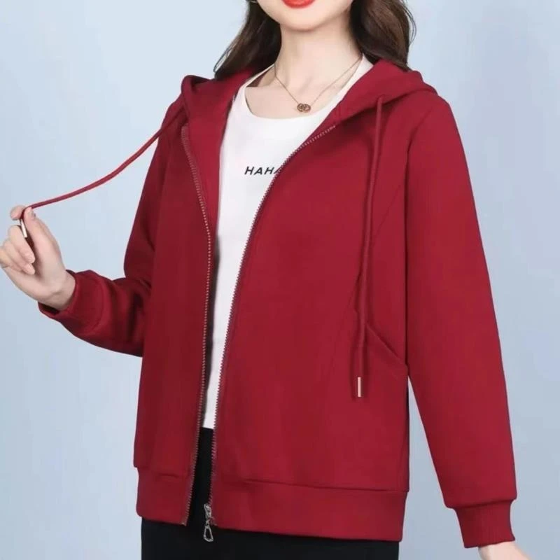2025新款中老年百搭妈妈运动装拉链外套女春秋季女士连帽开衫卫衣
