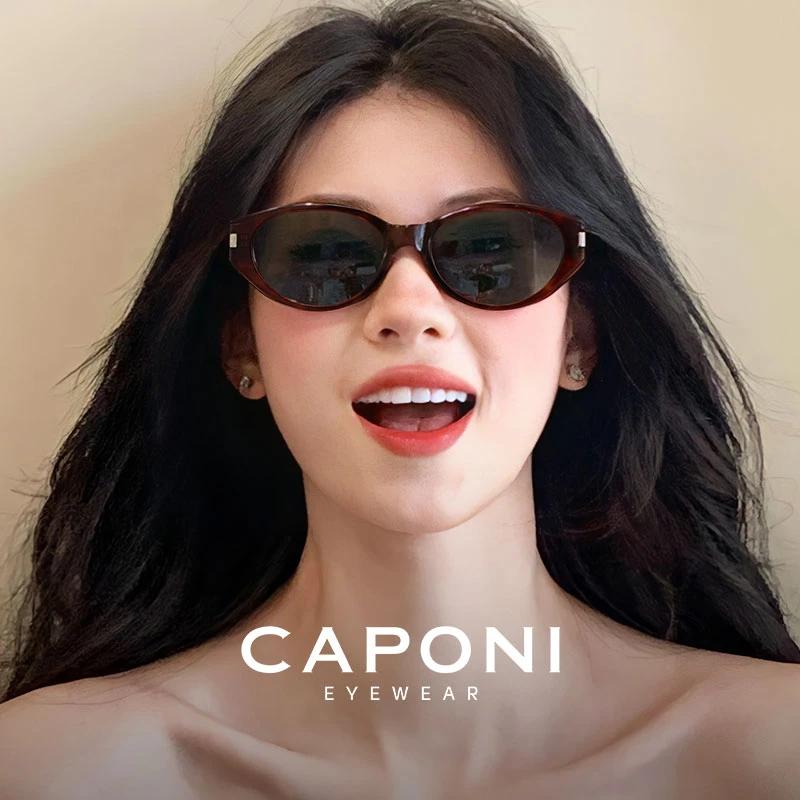 CAPONI窄框猫眼墨镜女2025新款玳瑁复古板材ROSE太阳眼镜防紫外线