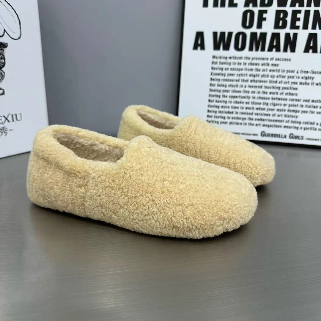 网红厚底鞋一毛毛穿女冬季外脚蹬2025新款毛绒品质女鞋加绒豆豆鞋