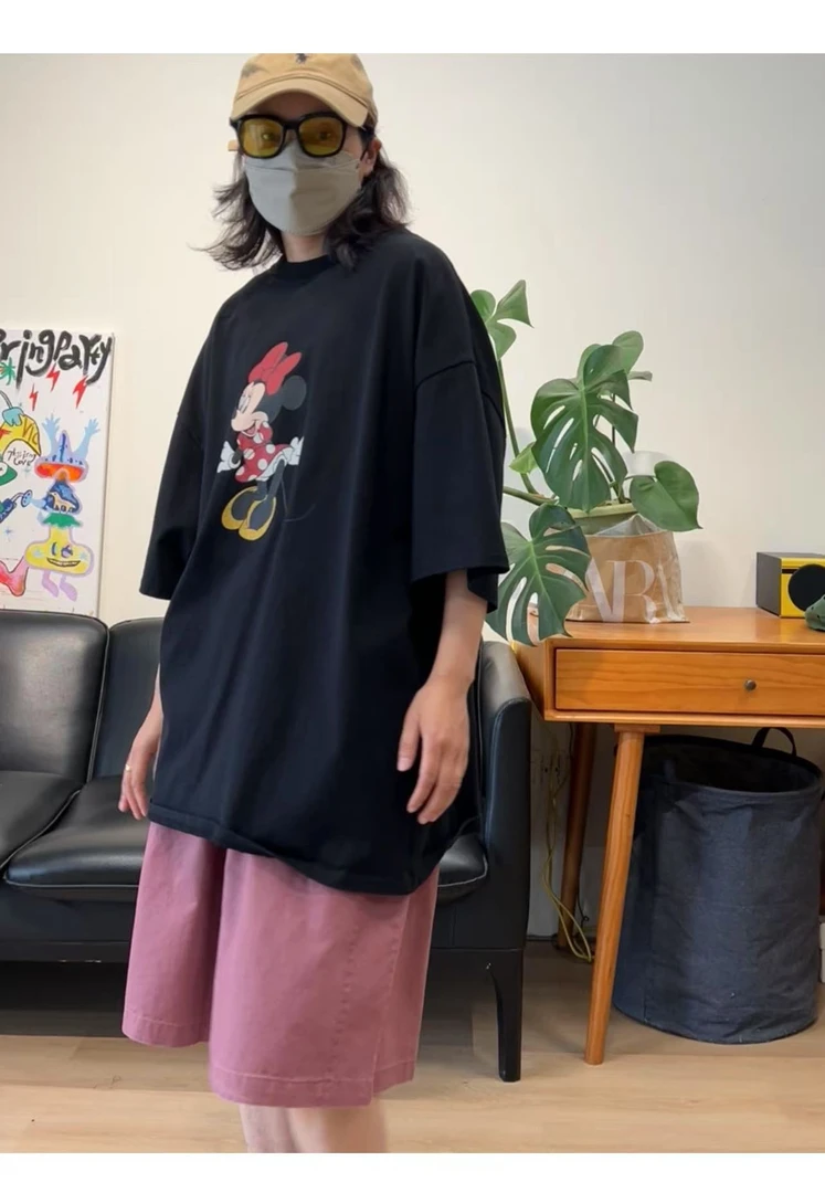 日系复古卡通宽松大版短袖T恤