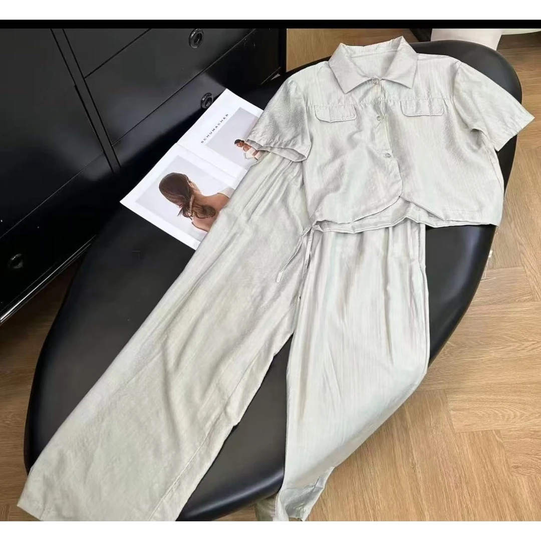 【666】622/31-84/146夏季新款时尚减龄显瘦短袖衬衣阔腿裤套装