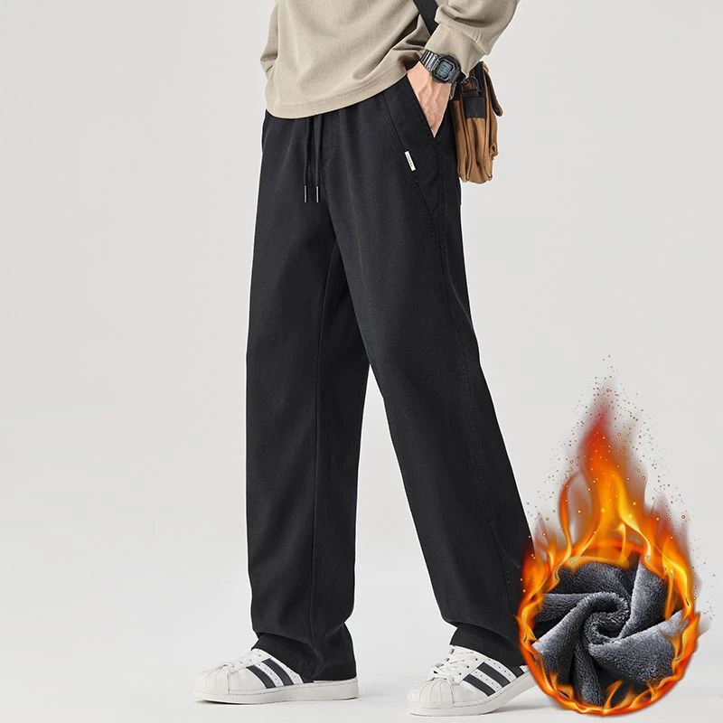 2025冬新款百搭男士加绒休闲裤秋抽绳垂感直筒长裤子加厚保暖卫裤