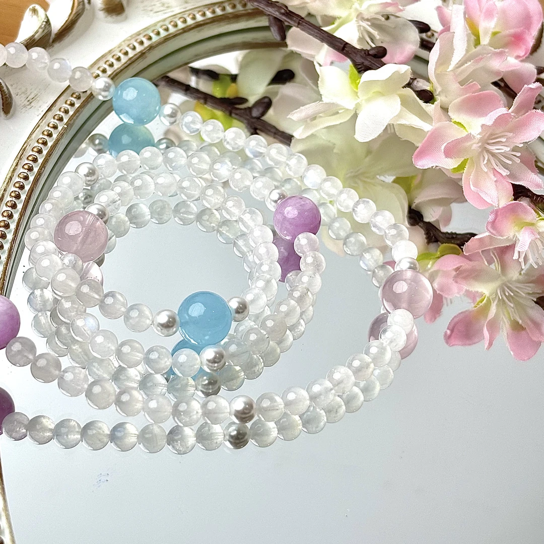 【月光星球】蓝月光海蓝宝粉晶5mm双圈手串面小仙多样性发其一