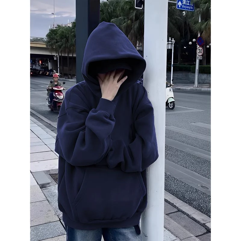 藏青色重磅美式卫衣阳光干净男生穿搭cleanfit外套潮牌痞帅连帽衫