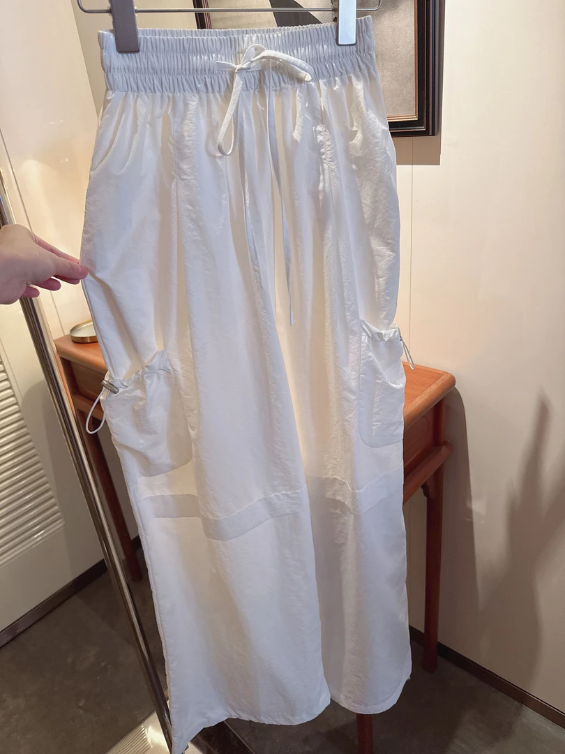 【张静芝】白色抽绳系带松紧腰休闲裤