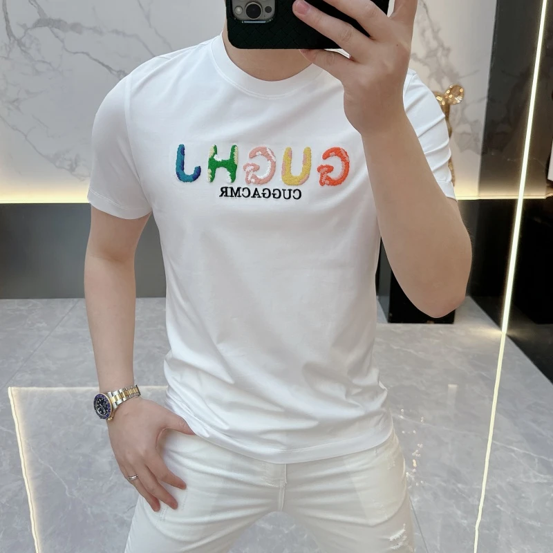 BX轻奢.欧版潮牌高级感男士圆领T恤时尚百搭休闲短袖2025夏季新款