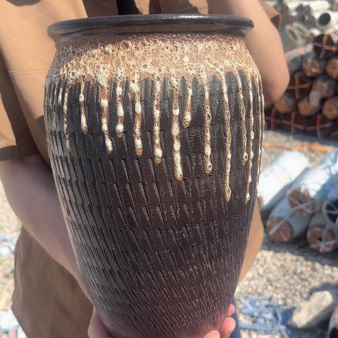 紫砂花盆黑流苏口径20高度30