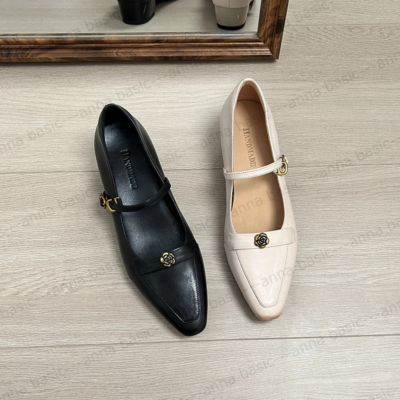 3cm/1983牛皮一字带玛丽珍鞋女春夏方头浅口粗跟中跟单鞋法式