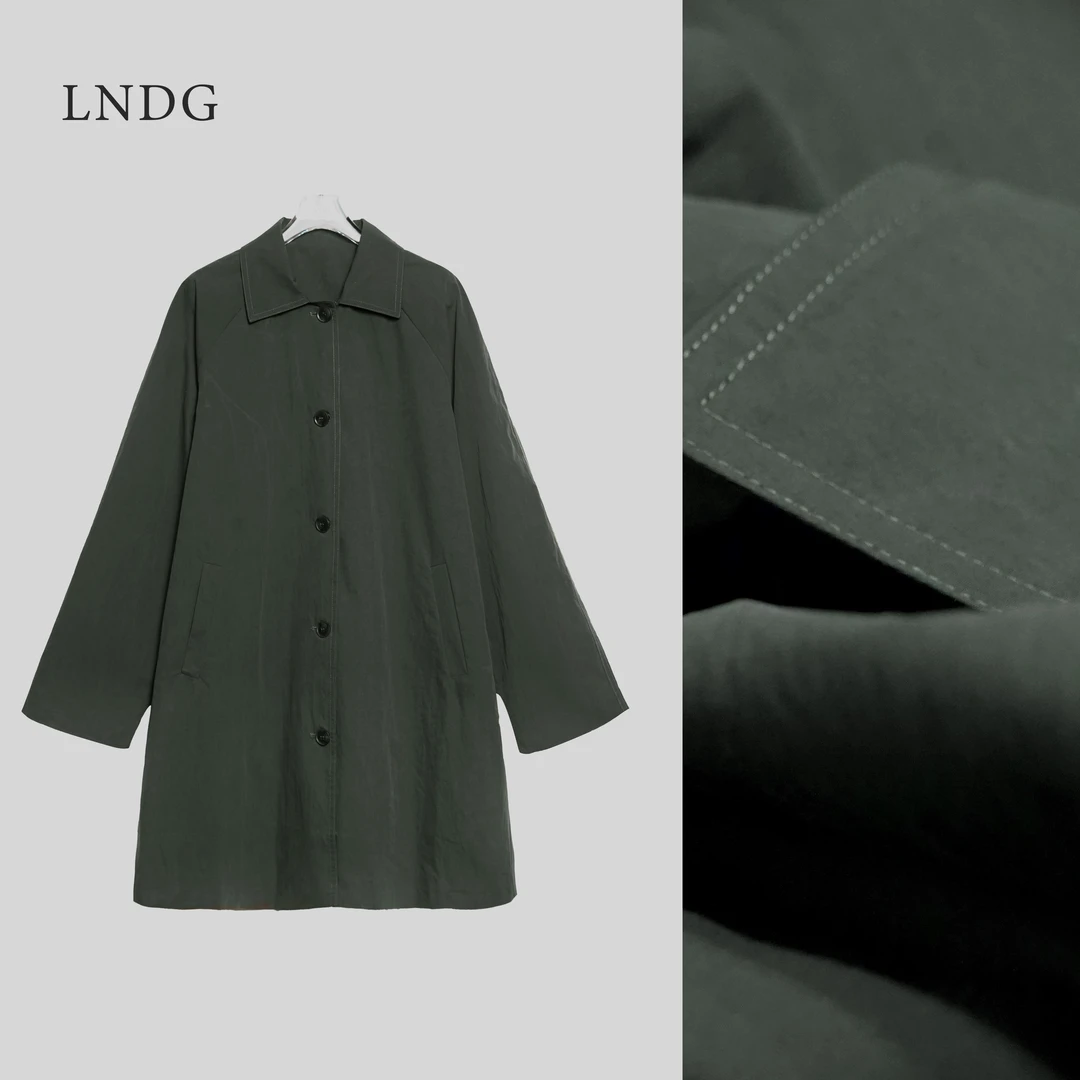 LNDG高端定制新款纯色宽松百搭休闲时尚翻领风衣外套LNDG18011
