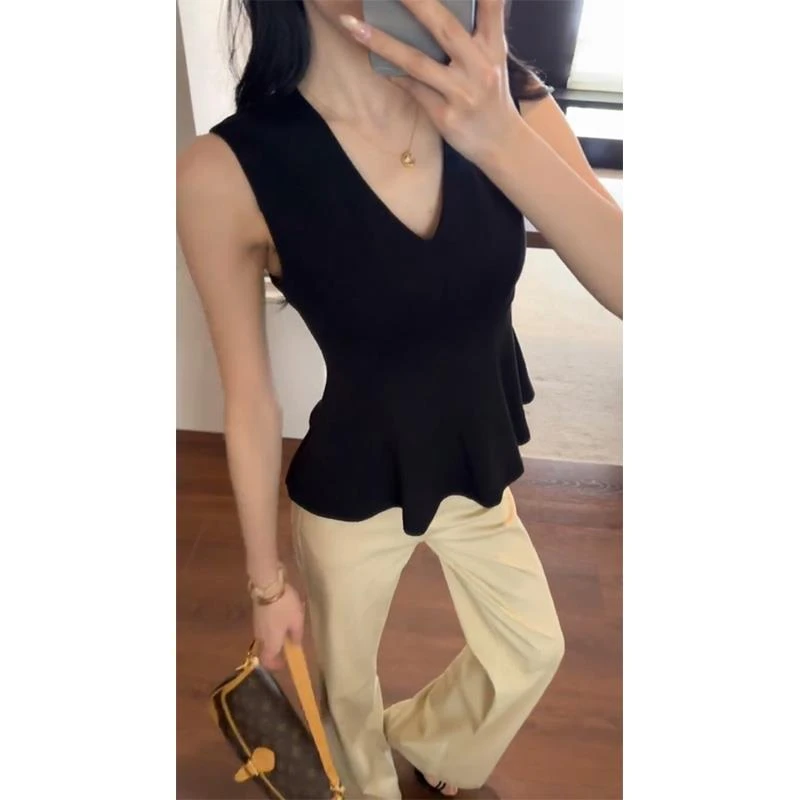 复古浪潮高级感气质显瘦V领无袖衬衫2025夏季百搭设计感修身背心