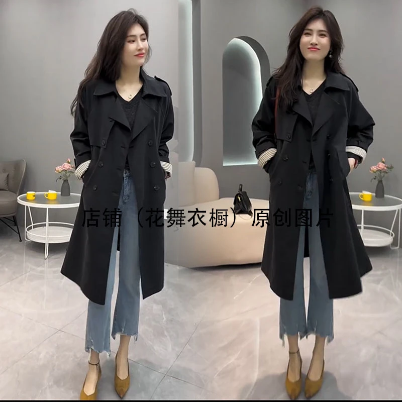2025春新款韩版宽松英伦风双排扣腰带长款风衣外套女高级感大衣潮