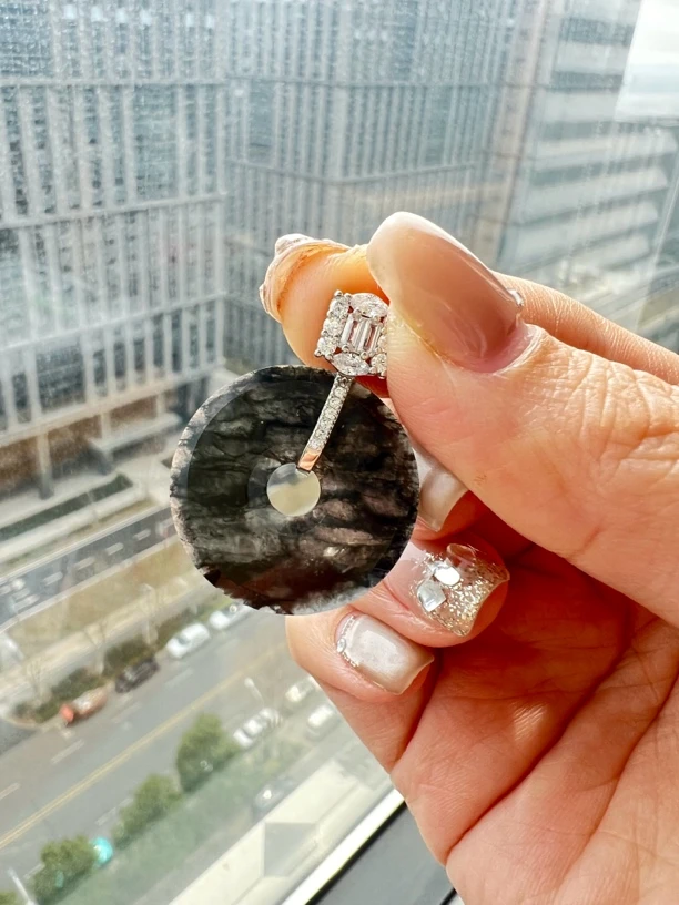 【懿芯珠宝】银镶 高冰乌鸡甜甜圈 天然缅甸A货翡翠（48h鉴赏期）