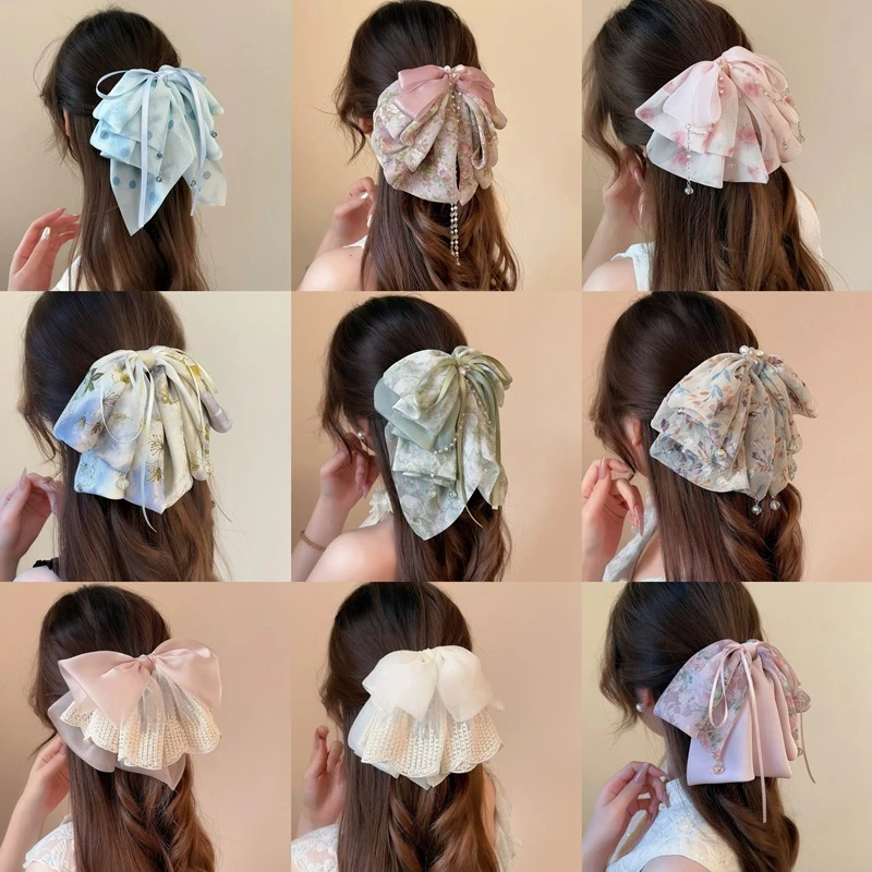 jk蝴蝶结抓夹夏季超仙飘带高级感马尾夹泡泡发夹
