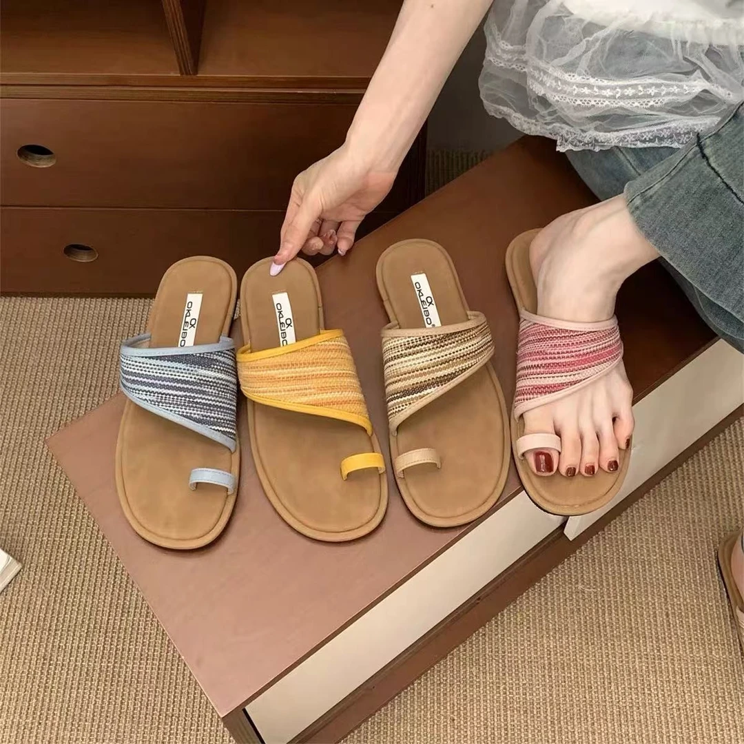 绝美软平底民族风套趾一字拖女夏外穿2025新款波西米亚休闲沙滩鞋