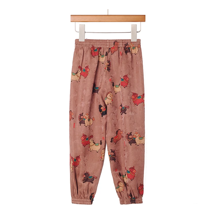 莨宝宝「马鸣风荷」B020长裤100%桑蚕丝透孔罗红云纱宽松休闲裤