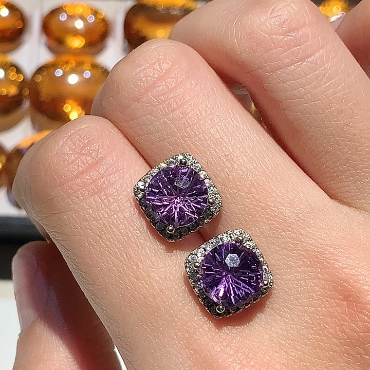 耳饰银S925镶嵌紫晶