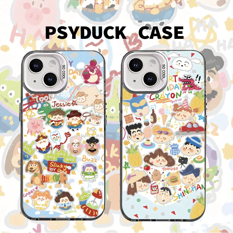 适用苹果华为一加小米涂鸦小新合集彩银白底创意动漫防摔手机壳