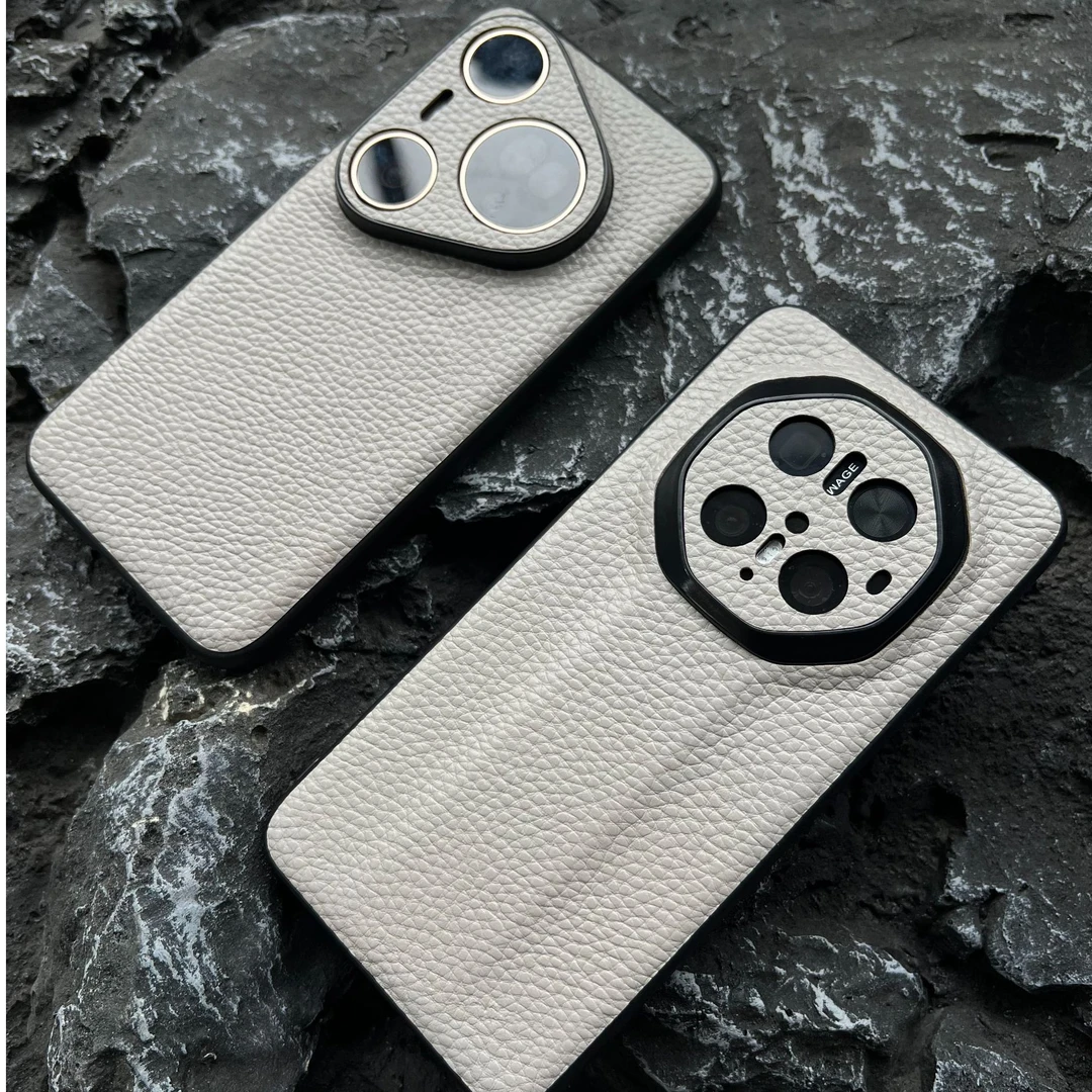 【荔枝纹大象灰】【头层牛皮】适用华为Mate70苹果小米17Promax手机壳