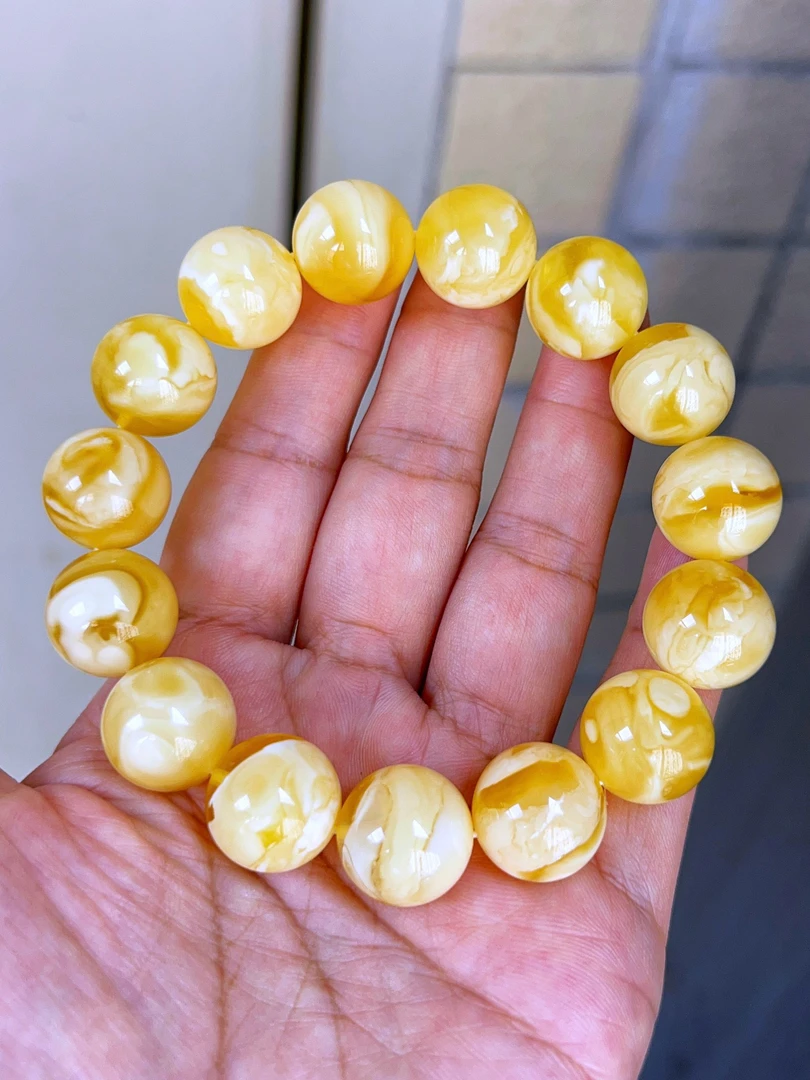 15+俄料金妖瓷白蜡精工圆珠手串
