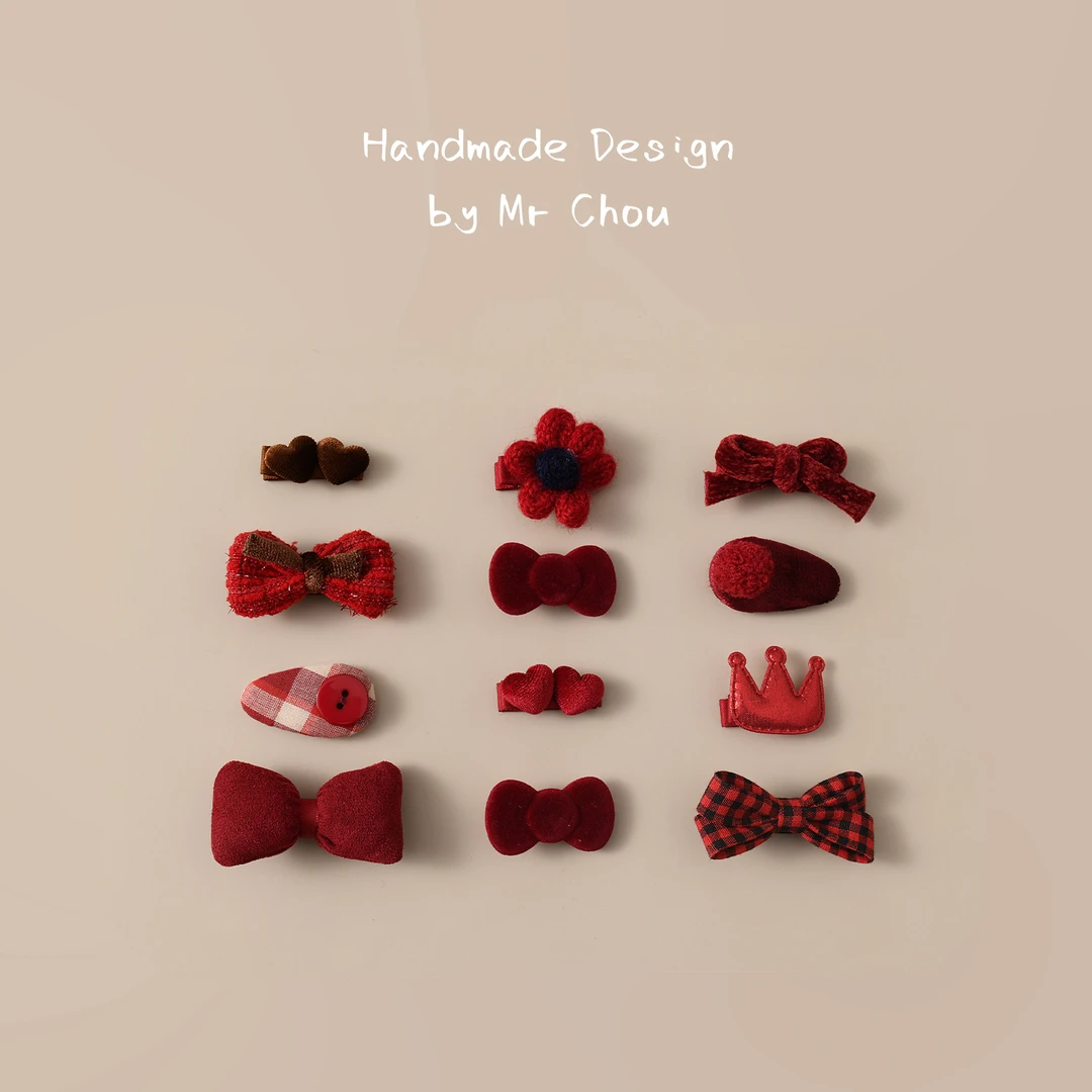 红色宝宝蝴蝶结发夹婴儿周岁发饰皇冠夹子儿童发卡不伤发女童头饰